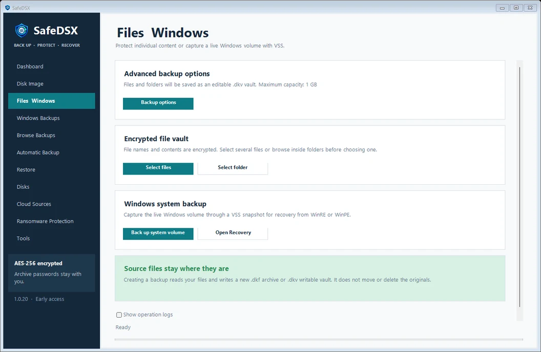 1. Select files or a folder — SafeDSX